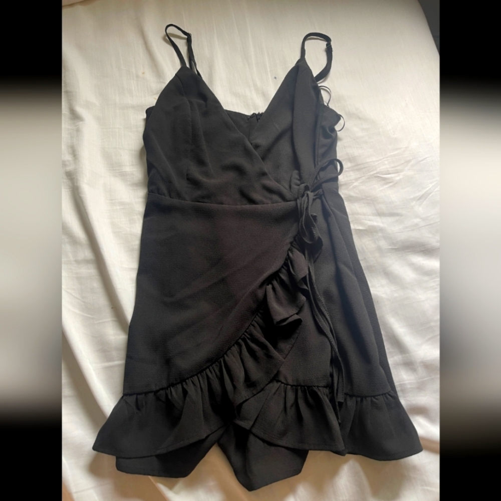 XS Black Mini Wrap Dress